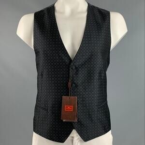 ETRO Size 46 Black Grey Jacquard Polyester Blend Vest